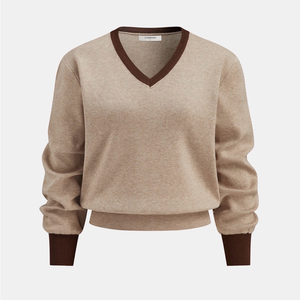 Commense Knit Tan and Brown Women's Skirt and sweater set - Picture 3 of 7
